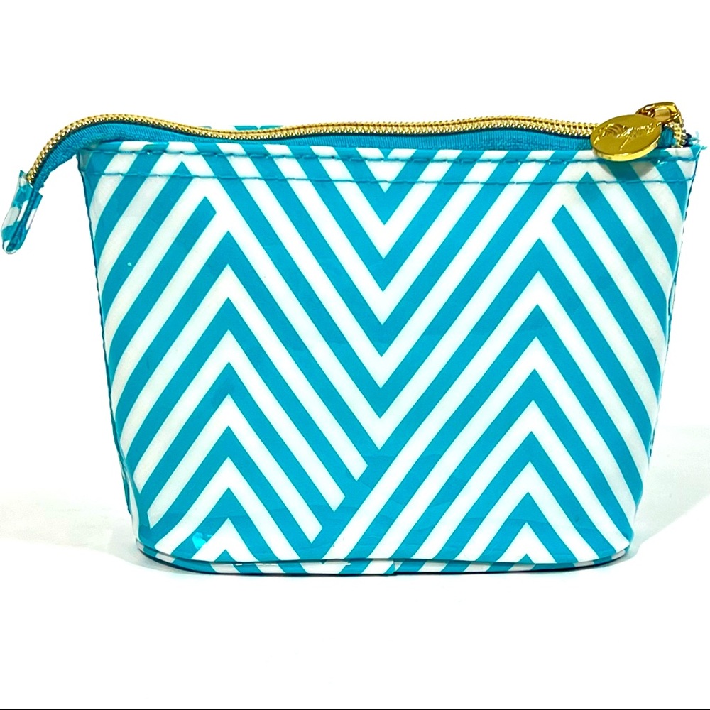 Dabney Lee Turquoise/White Chevron Print Small Cosmetic Bag